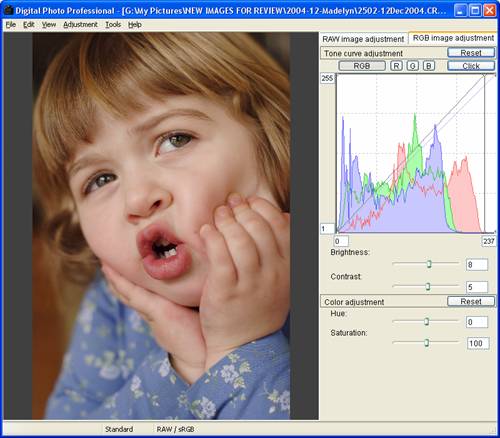Canon DPP 1.5: Edit Window, RGB image adjustment tab